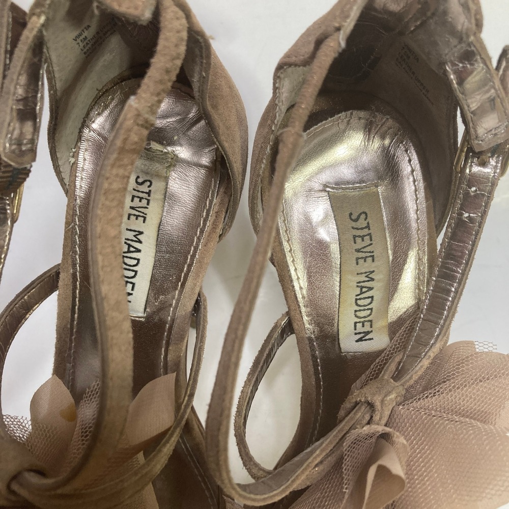 Steve Madden Vinitta Taupe Suede Tulle Ruffle Platform Stiletto Heels Mens 7.5M - Picture 6 of 16